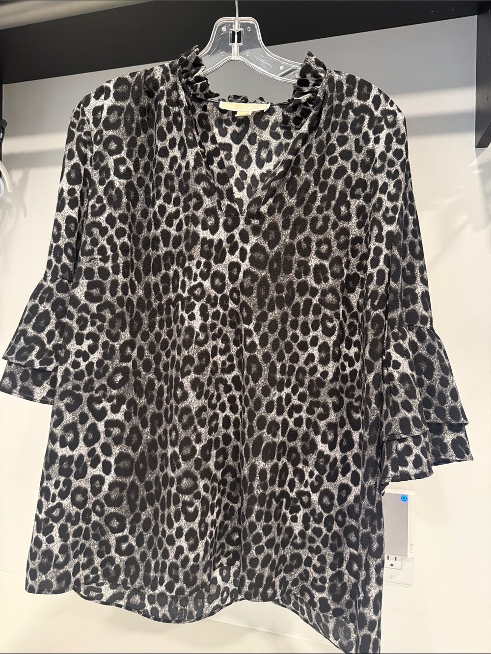 Michael Kors Black and White Leopard Ruffle-Sleeve Tunic